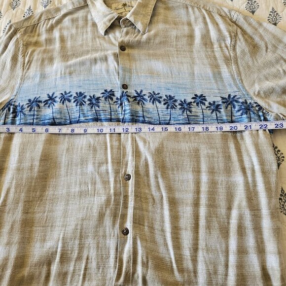 Island Shores XL Beige & Blue Palm Rayon Hawaiian Shirt - Picture 6 of 11
